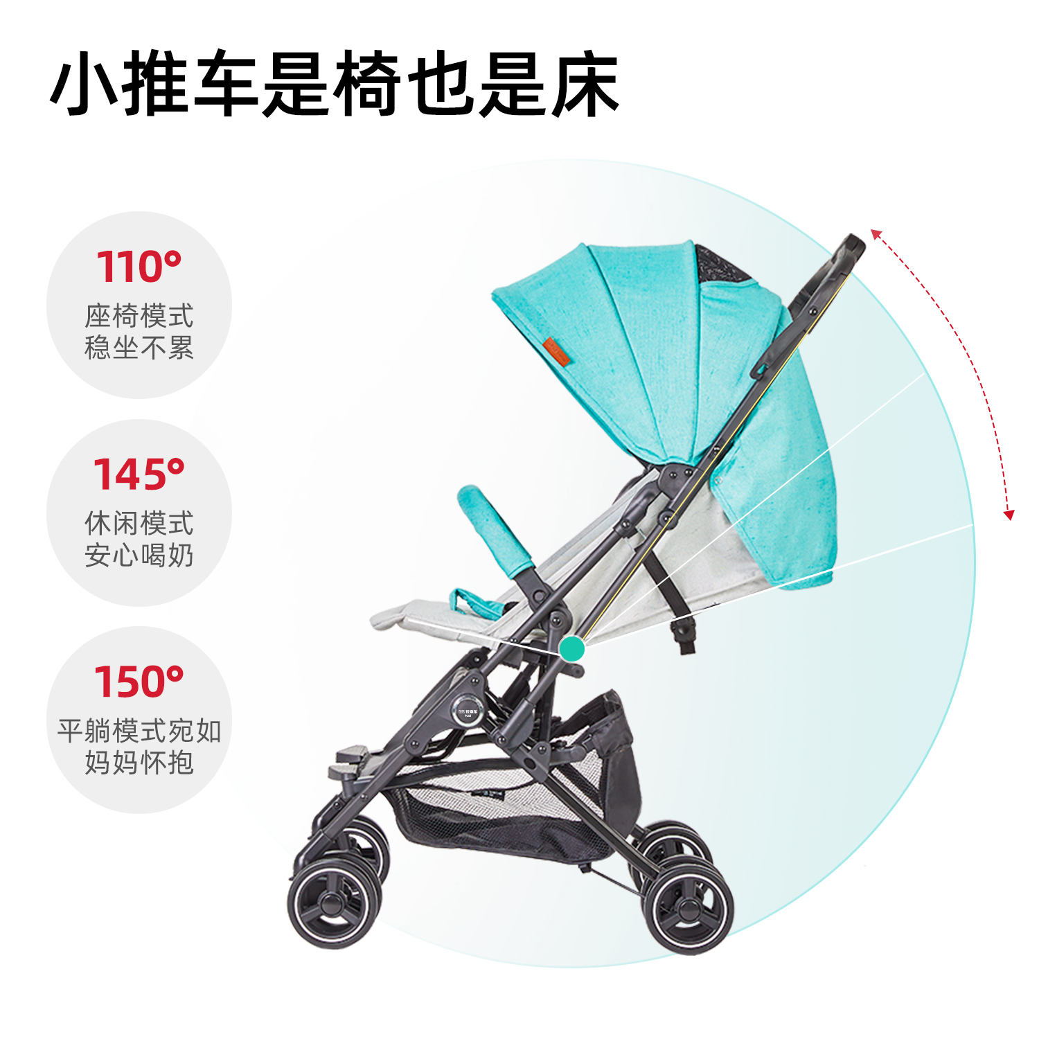 荟智婴儿推车可坐可躺大空间便携式四季通用超轻便一键折叠可登机 